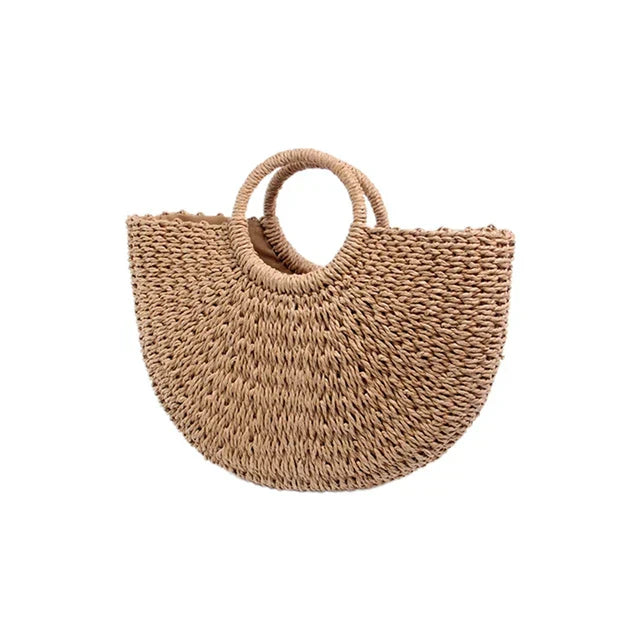 Ladies boho style paper string bag with drawstring fastening