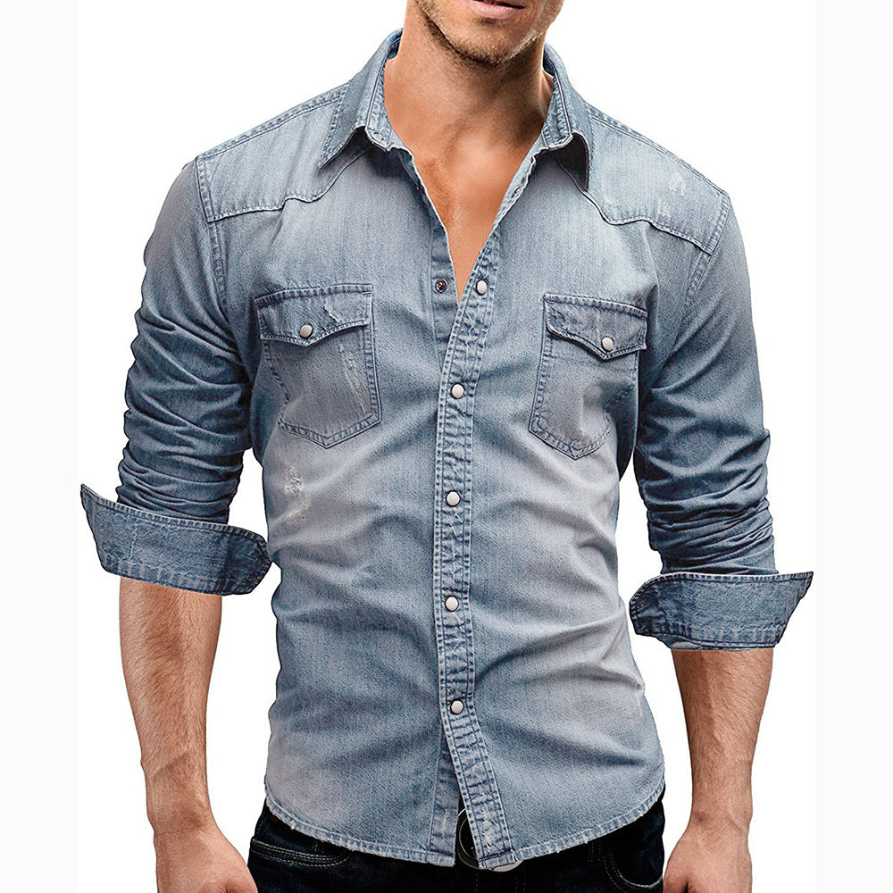 Stylish Long Sleeve Denim Shirt for Men - Perfect for Casual Wear