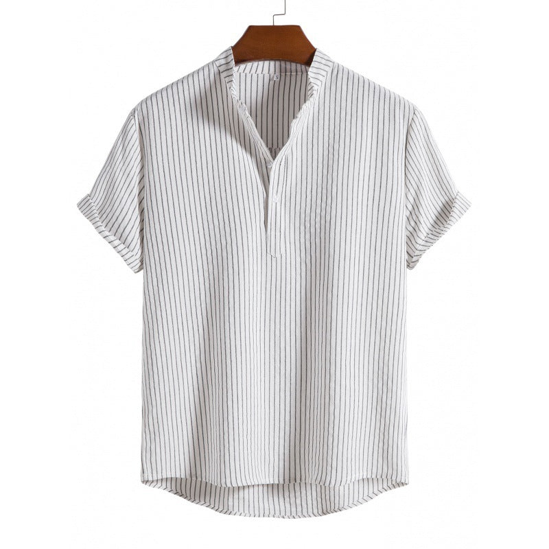 Stylish Linen Striped Shirt for Men with Half Button Placket