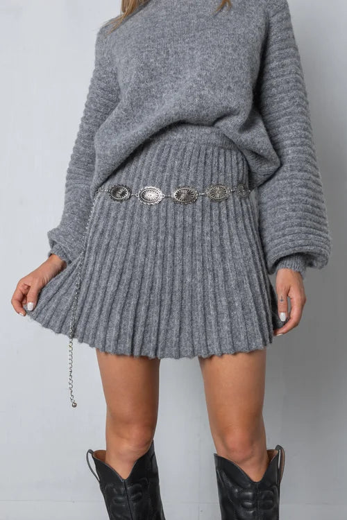 Elara™ Elegant Pleated Sweater and Skirt