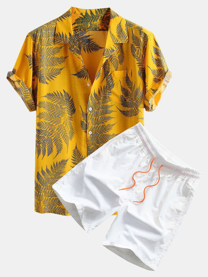 Tropical Plants Print Shirts & Swim Shorts