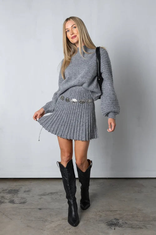 Elara™ Elegant Pleated Sweater and Skirt