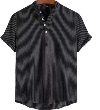 Stylish Linen Striped Shirt for Men with Half Button Placket