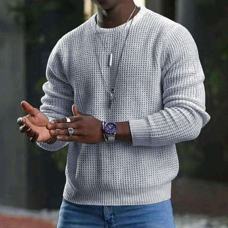 Stylish Men's Long Sleeve Knit Top with Classic Round Neckline