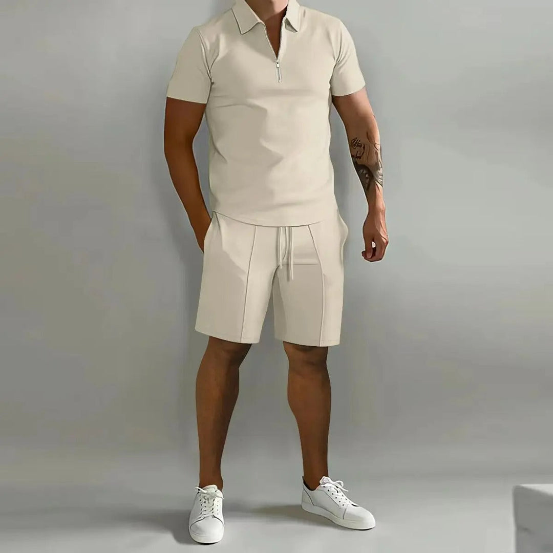 Elegant poloskjorta och shorts set för män