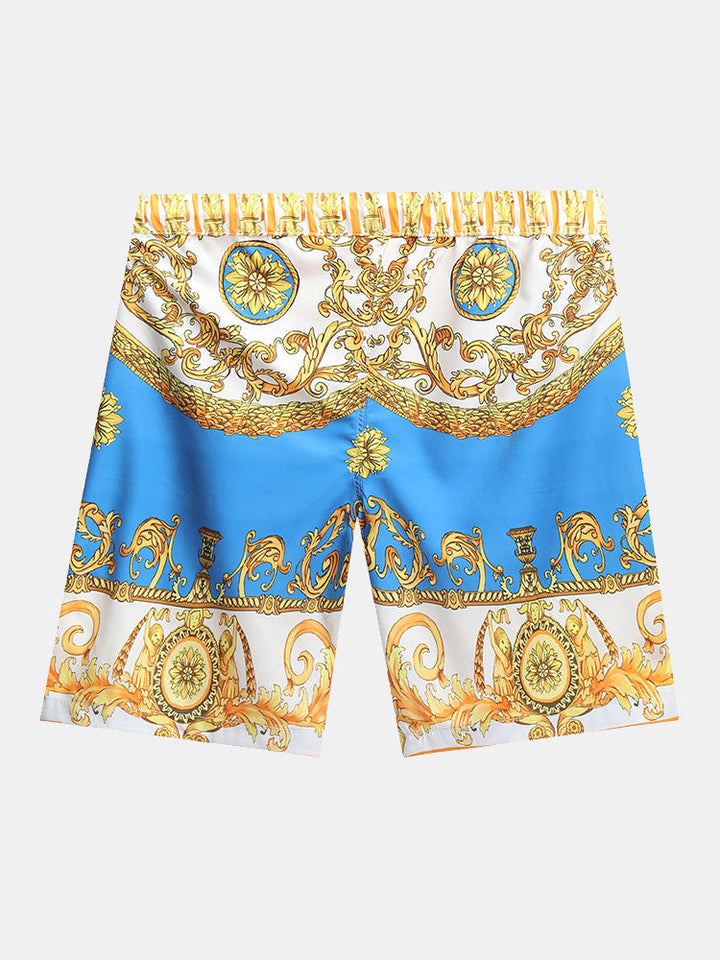 Baroque Print Button Up Shirt & Shorts