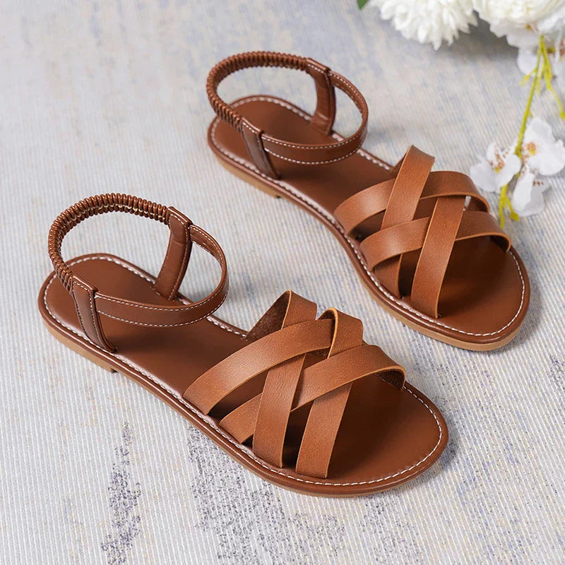 Women's summer sandals in Roman style with straps and non-slip rubber soles