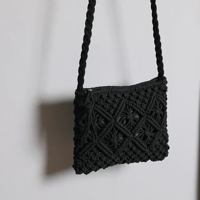 Boho woven straw shoulder bag for women