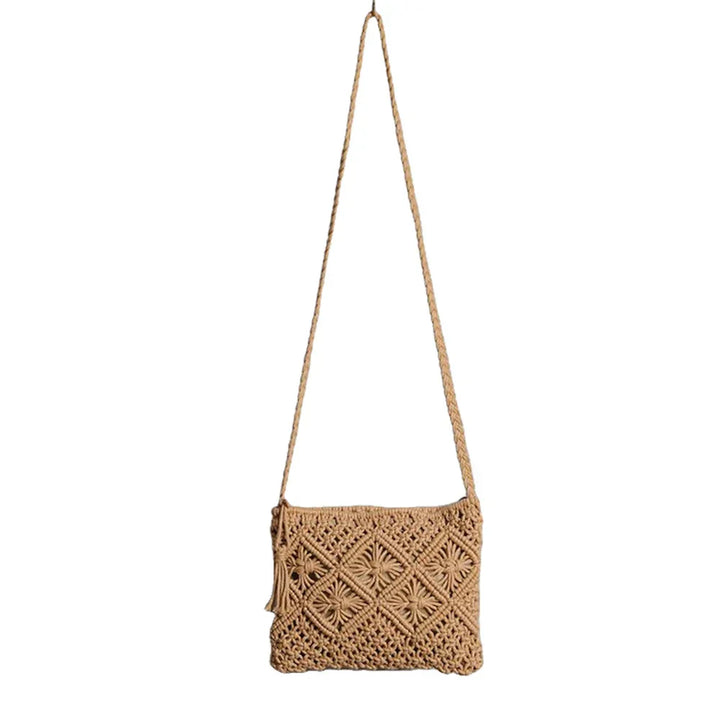 Boho woven straw shoulder bag for women