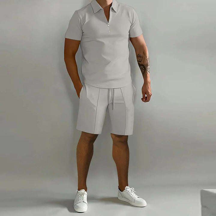 Elegant poloskjorta och shorts set för män