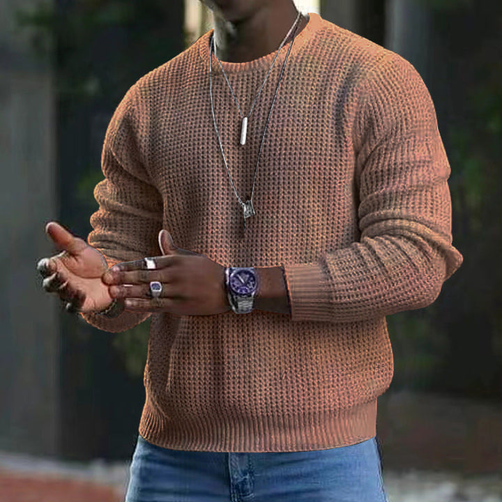 Stylish Men's Long Sleeve Knit Top with Classic Round Neckline