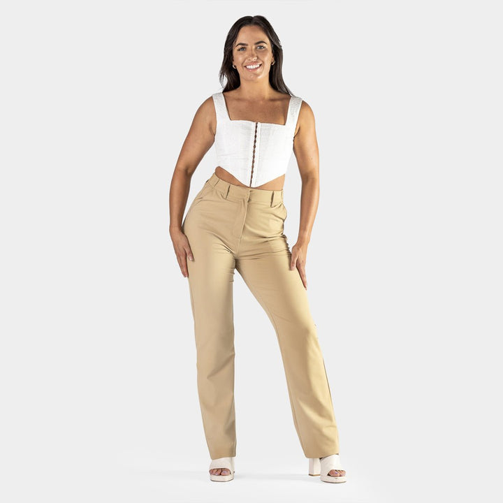 Chic Beige Straight Leg Pants for Effortless Style