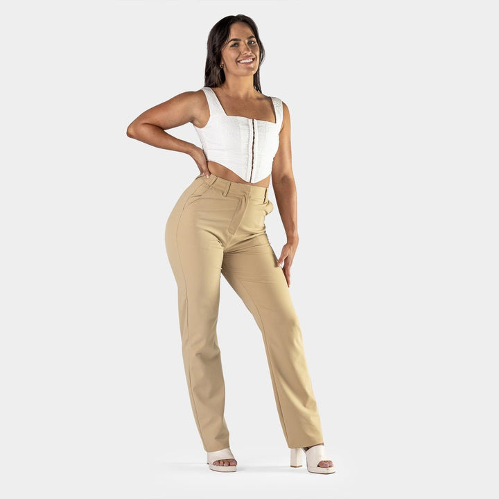 Chic Beige Straight Leg Pants for Effortless Style