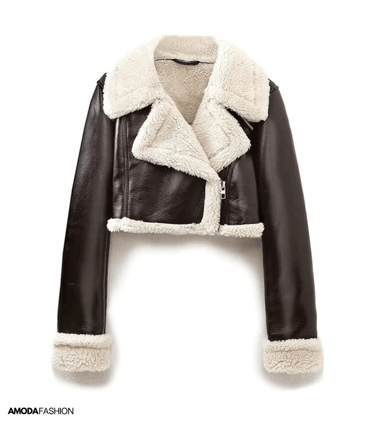 Crop Top Leather Teddy Jacket