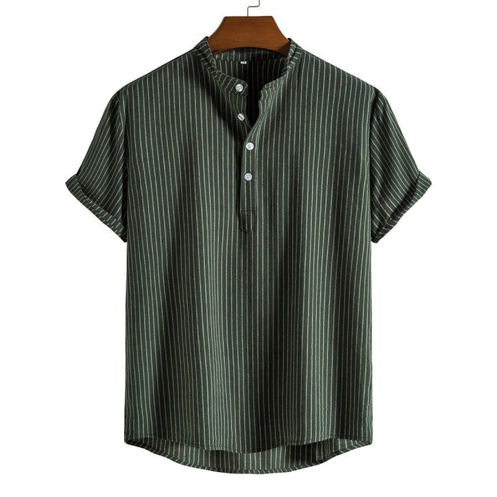 Stylish Linen Striped Shirt for Men with Half Button Placket