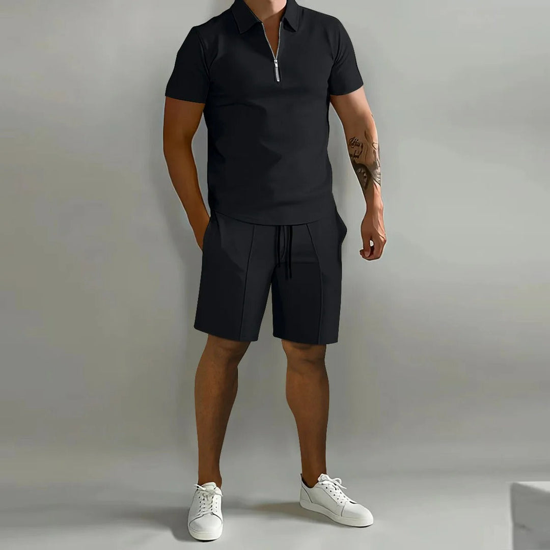 Elegant poloskjorta och shorts set för män