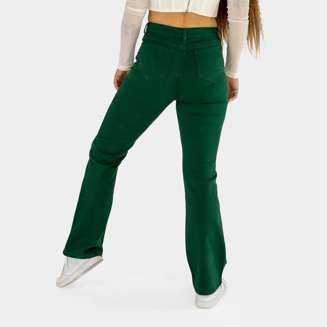 Radiant Emerald Flare Fit Jeans for a Trendy Look