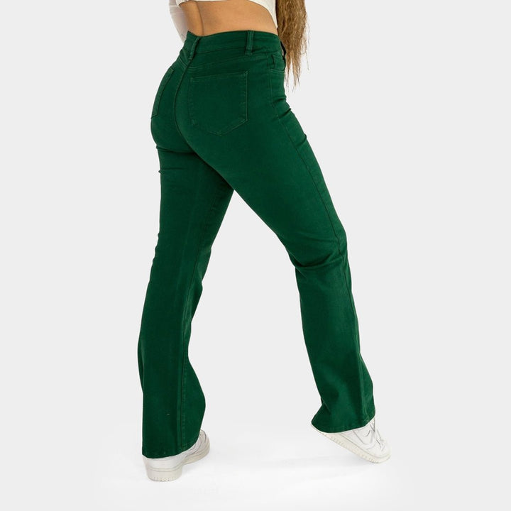 Radiant Emerald Flare Fit Jeans for a Trendy Look