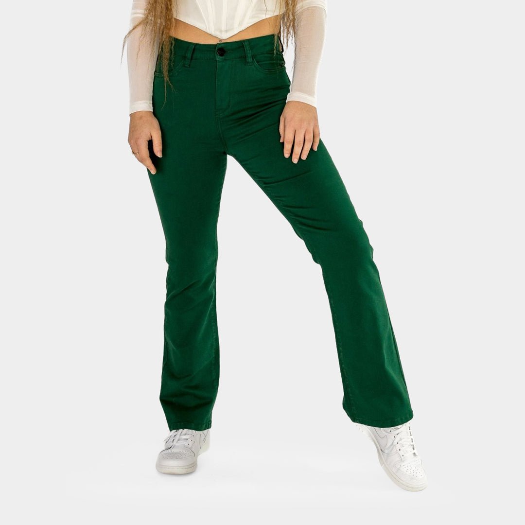 Radiant Emerald Flare Fit Jeans for a Trendy Look