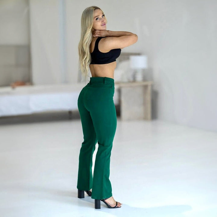 Radiant Emerald Flare Fit Jeans for a Trendy Look