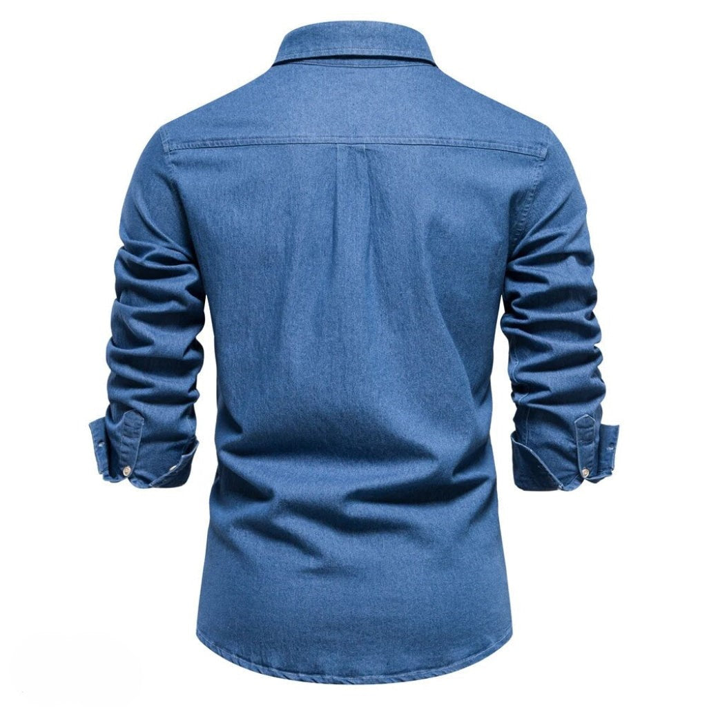 Stylish Long Sleeve Denim Shirt with Convenient Pocket