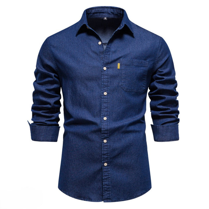 Stylish Long Sleeve Denim Shirt with Convenient Pocket