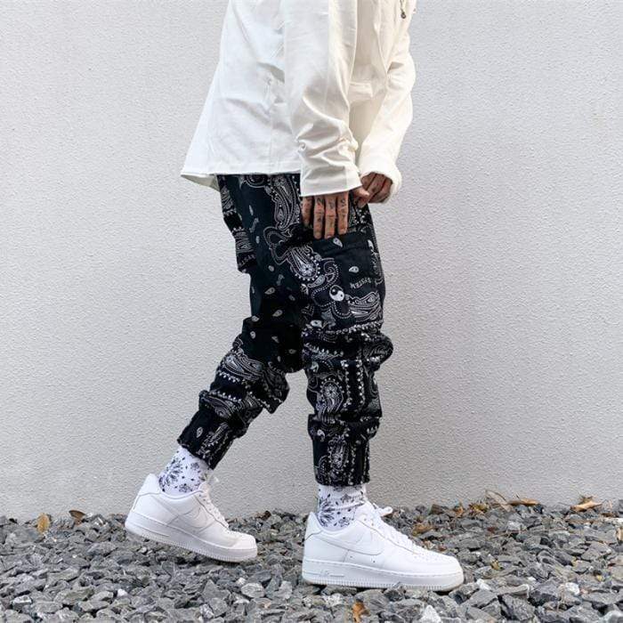 Black Paisley Cargo Pants