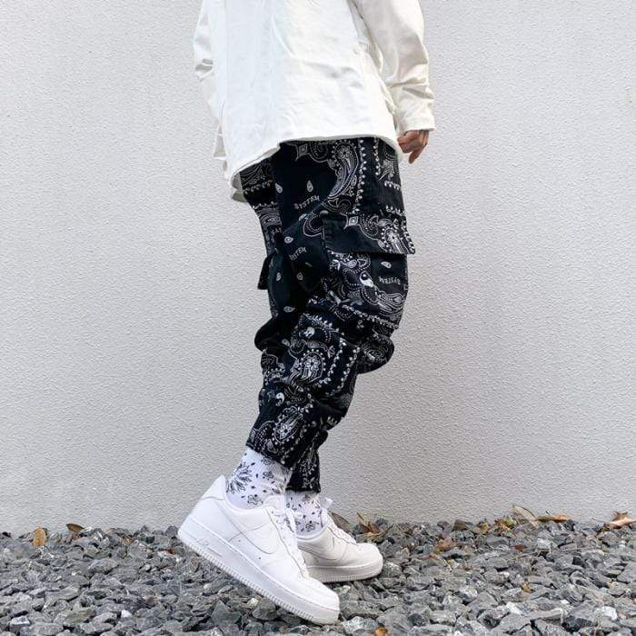 Black Paisley Cargo Pants