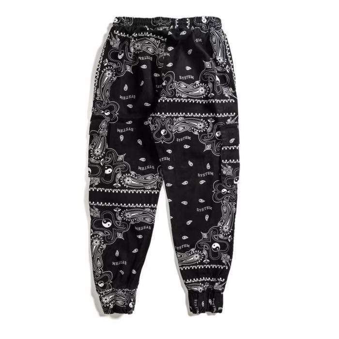 Black Paisley Cargo Pants