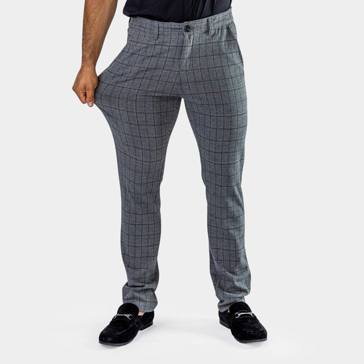 Ultra Stretch Chino Pants - Slim Fit - Windowpane Grey Check