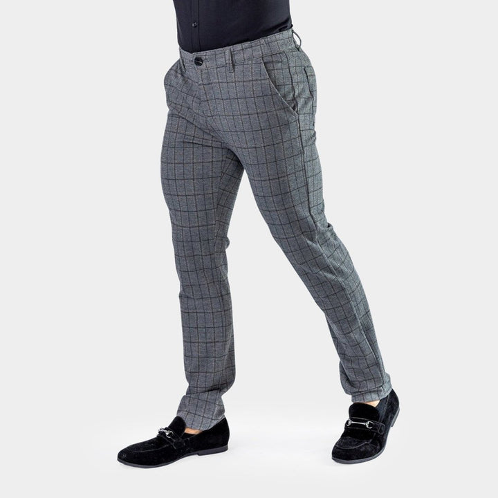 Ultra Stretch Chino Pants - Slim Fit - Windowpane Grey Check