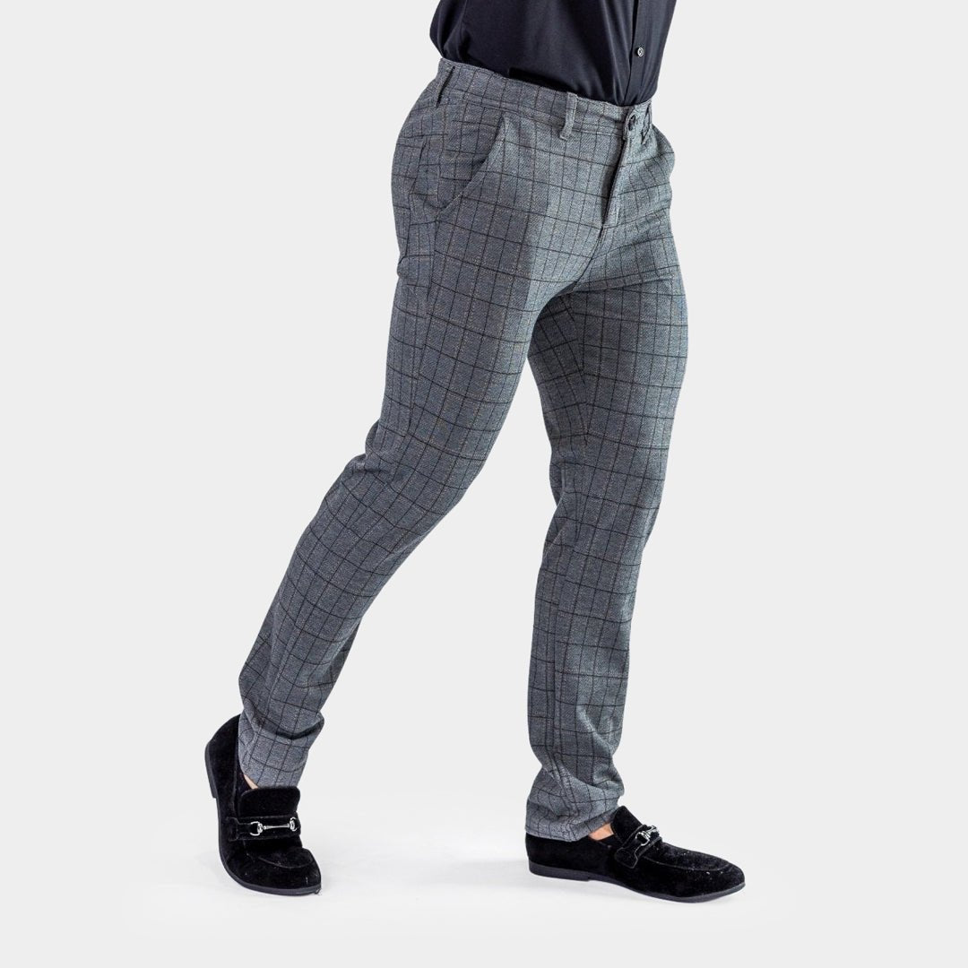 Ultra Stretch Chino Pants - Slim Fit - Windowpane Grey Check