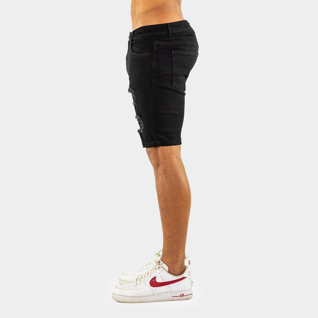 Ultra Stretch Denim Shorts - Black Ripped