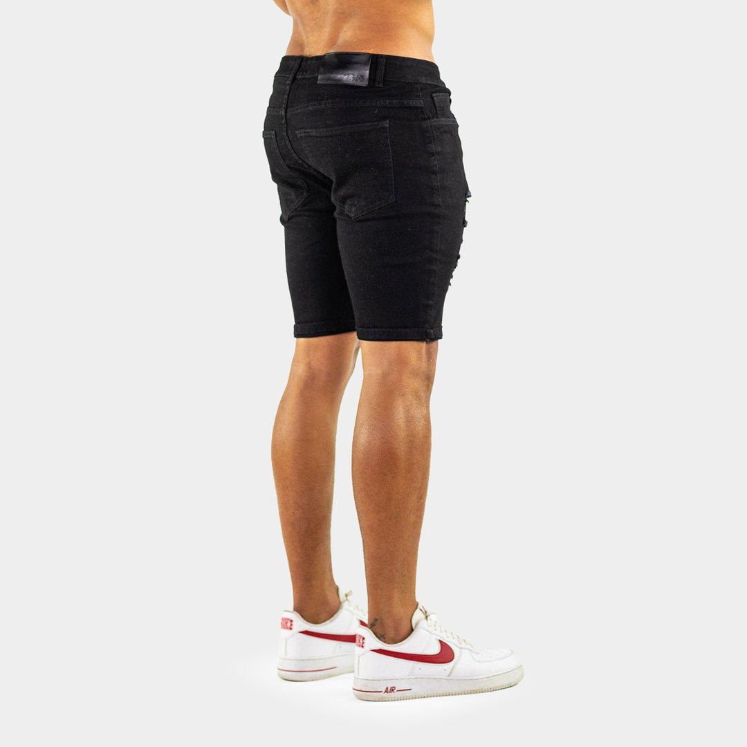 Ultra Stretch Denim Shorts - Black Ripped